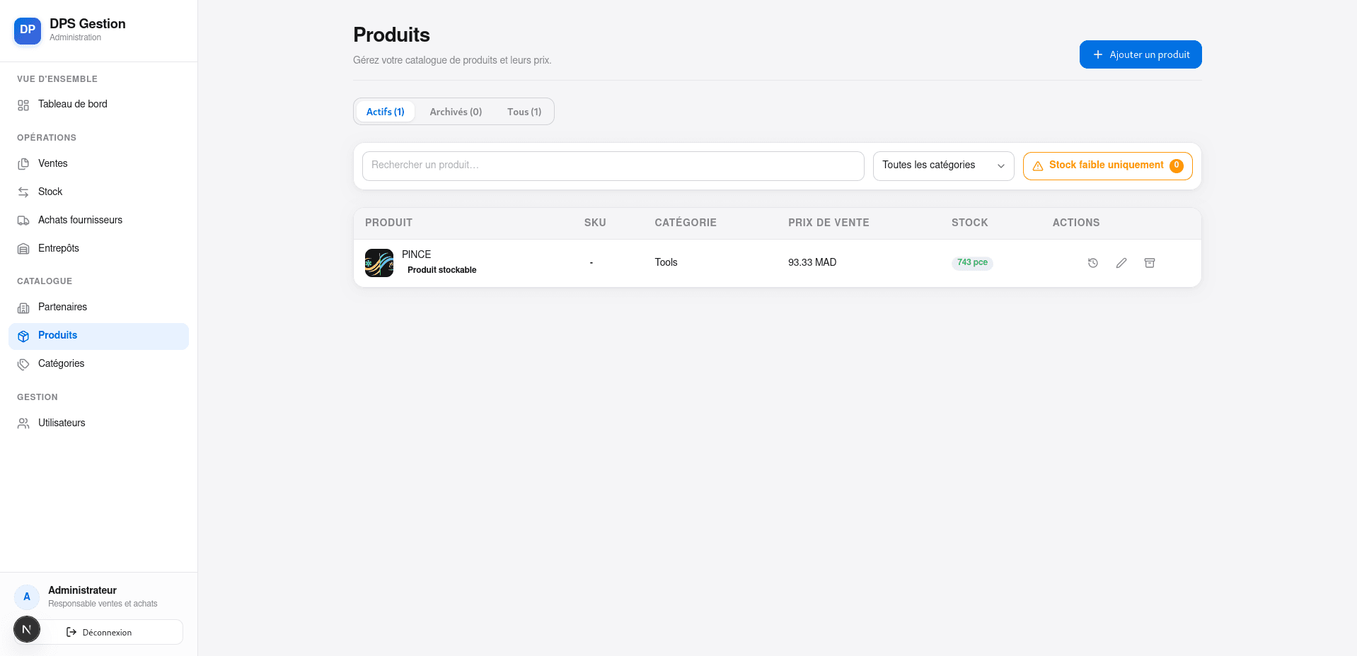 DPS POS product interface