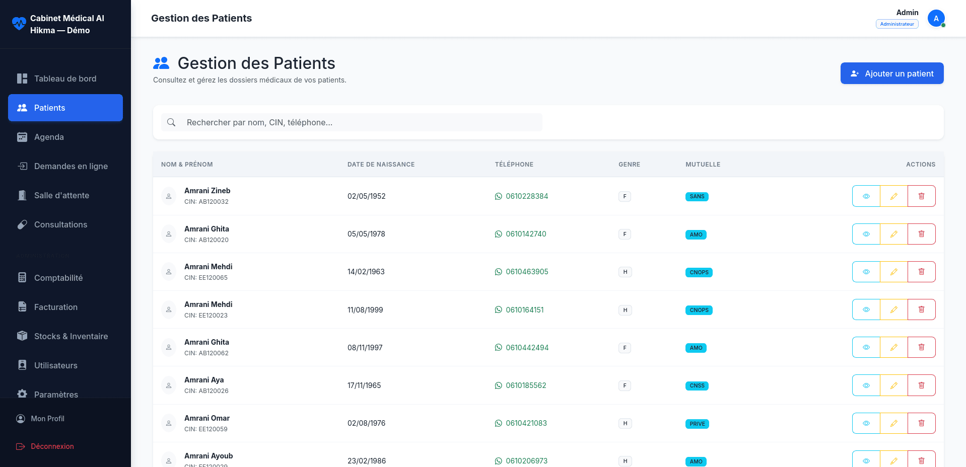 Med'Oc product interface